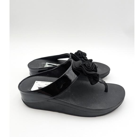 FitFlop Florrie Toe-Thong Wedge Sandal Women's Slip-On Black Size US7 EU38 - Picture 3 of 12